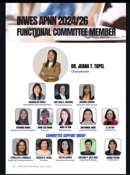 Bà Jane Torano Tapel Chủ tịch INWES-APNN (2023-2026) và các thành viên trong Ban Điều hành 